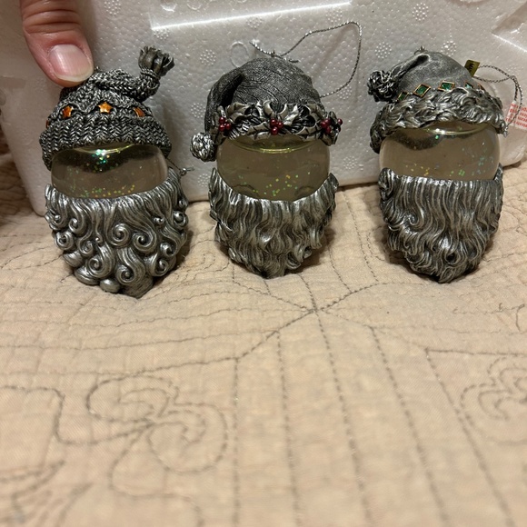 Vintage Home For The Holidays Water Globe Pewter Santa Ornaments. - Picture 4 of 5